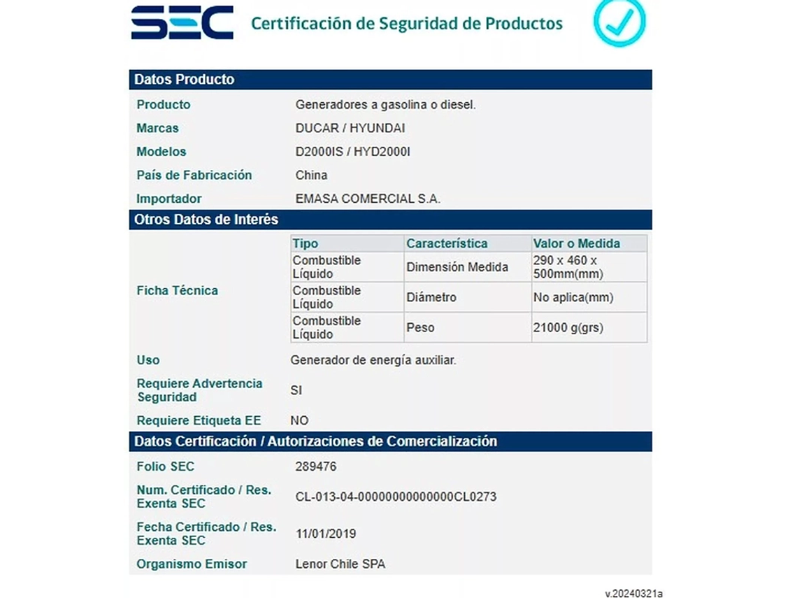 GENERADOR INVERTER DIGITAL HYUNDAI GASOLINA 2.2/2.75 KW 4