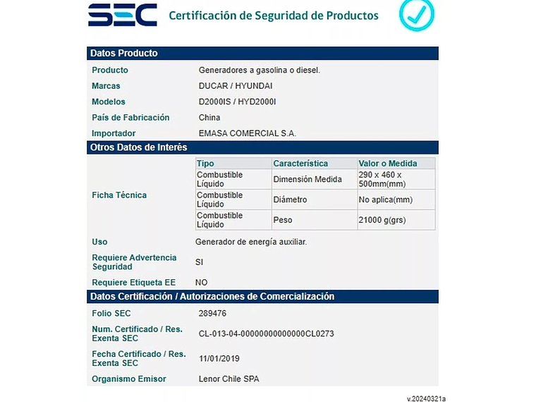 GENERADOR INVERTER DIGITAL HYUNDAI GASOLINA 2.2/2.75 KW 4