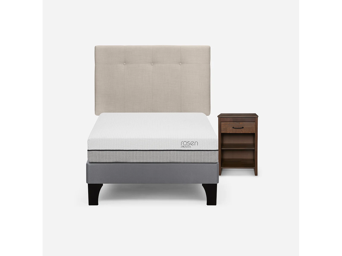 CAMA PRATTA 1 PLAZA + RESPALDO NEW BENNET Y VELADOR MAURICE 1