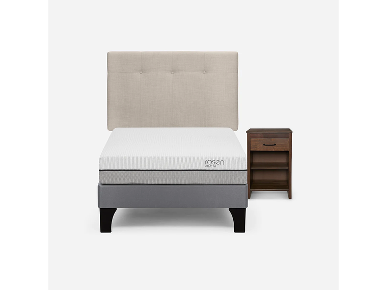 CAMA PRATTA 1 PLAZA + RESPALDO NEW BENNET Y VELADOR MAURICE 1