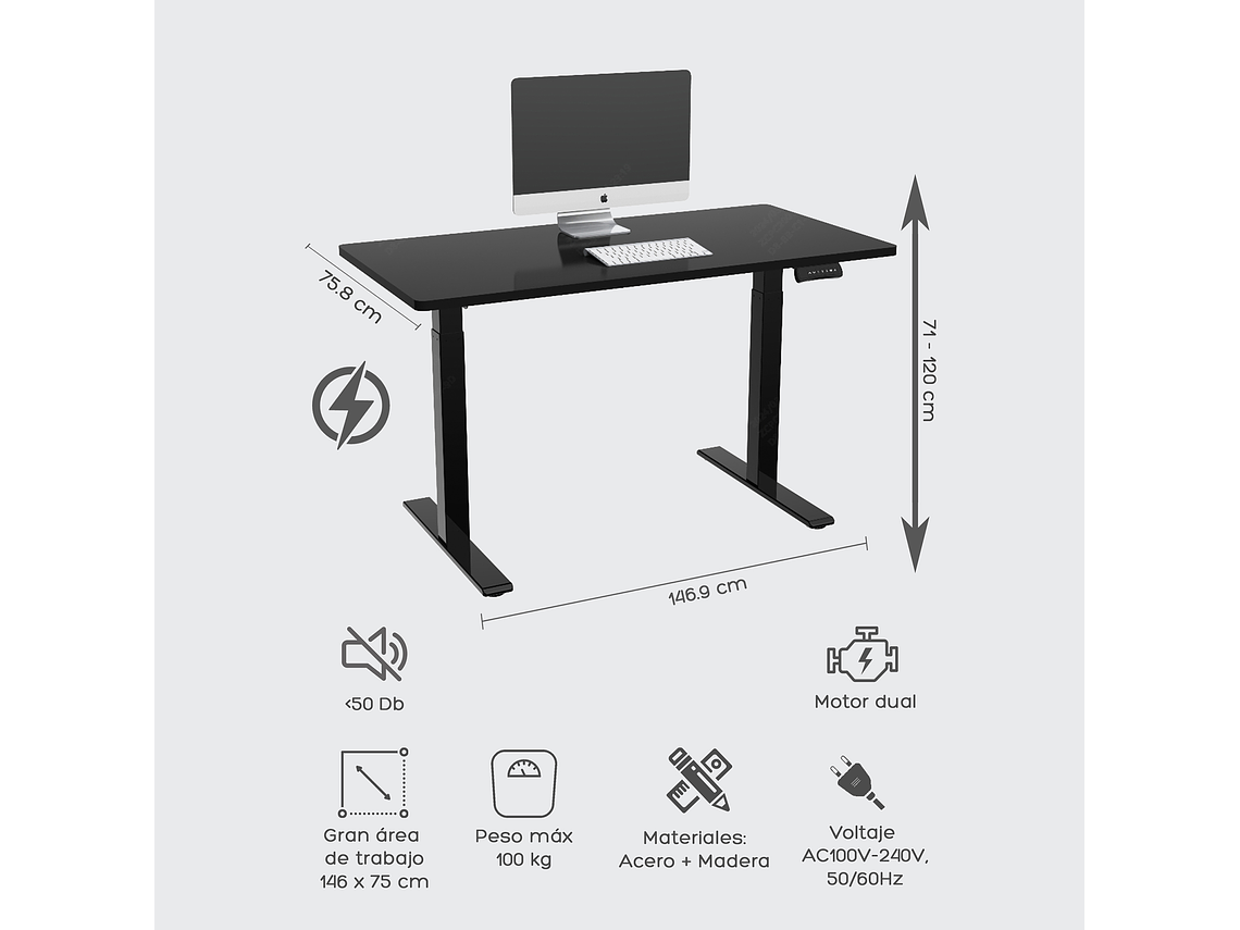 ESCRITORIO RELAN ELÉCTRICO TOP LIVING BLACK PRO+ STANDING DESK 6