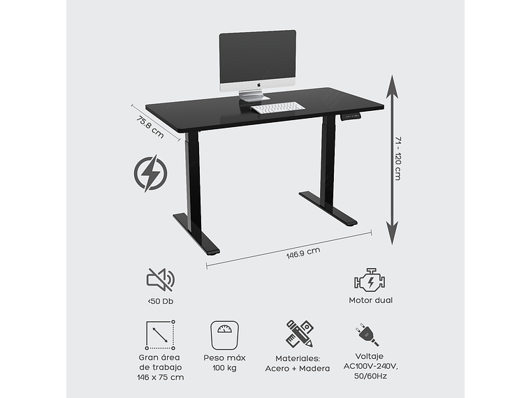 ESCRITORIO RELAN ELÉCTRICO TOP LIVING BLACK PRO+ STANDING DESK 6
