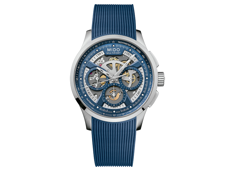 RELOJ MIDO MULTIFORT SKELETON CHRONOGRAPH RESINA AZUL 1