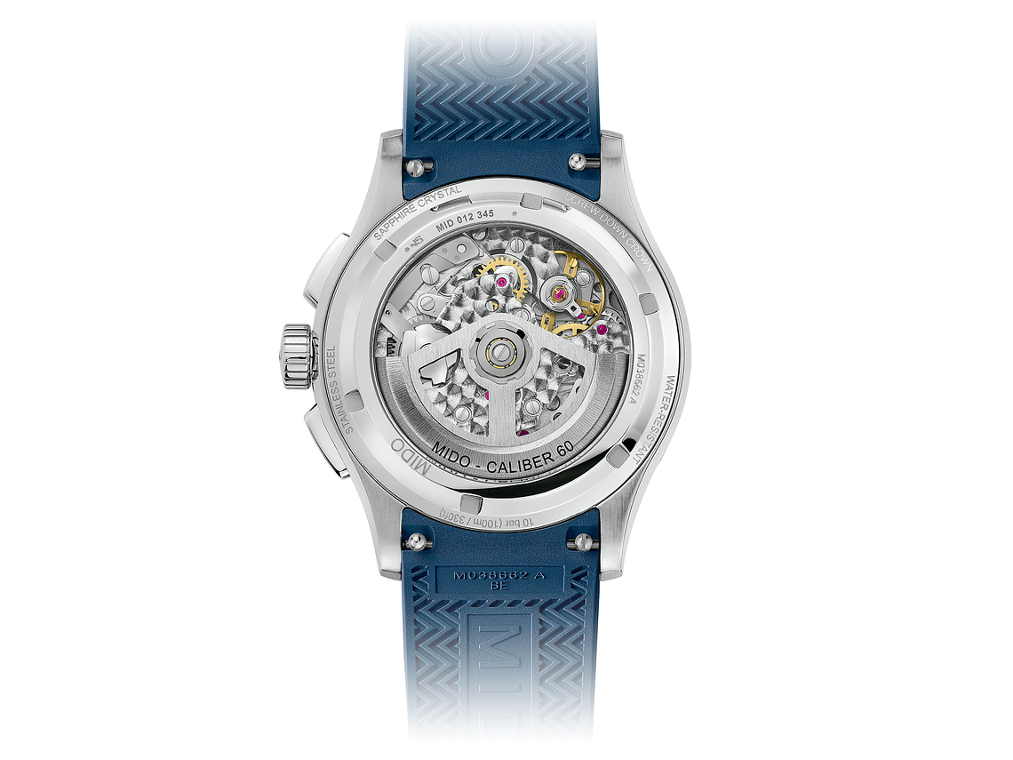 RELOJ MIDO MULTIFORT SKELETON CHRONOGRAPH RESINA AZUL 3