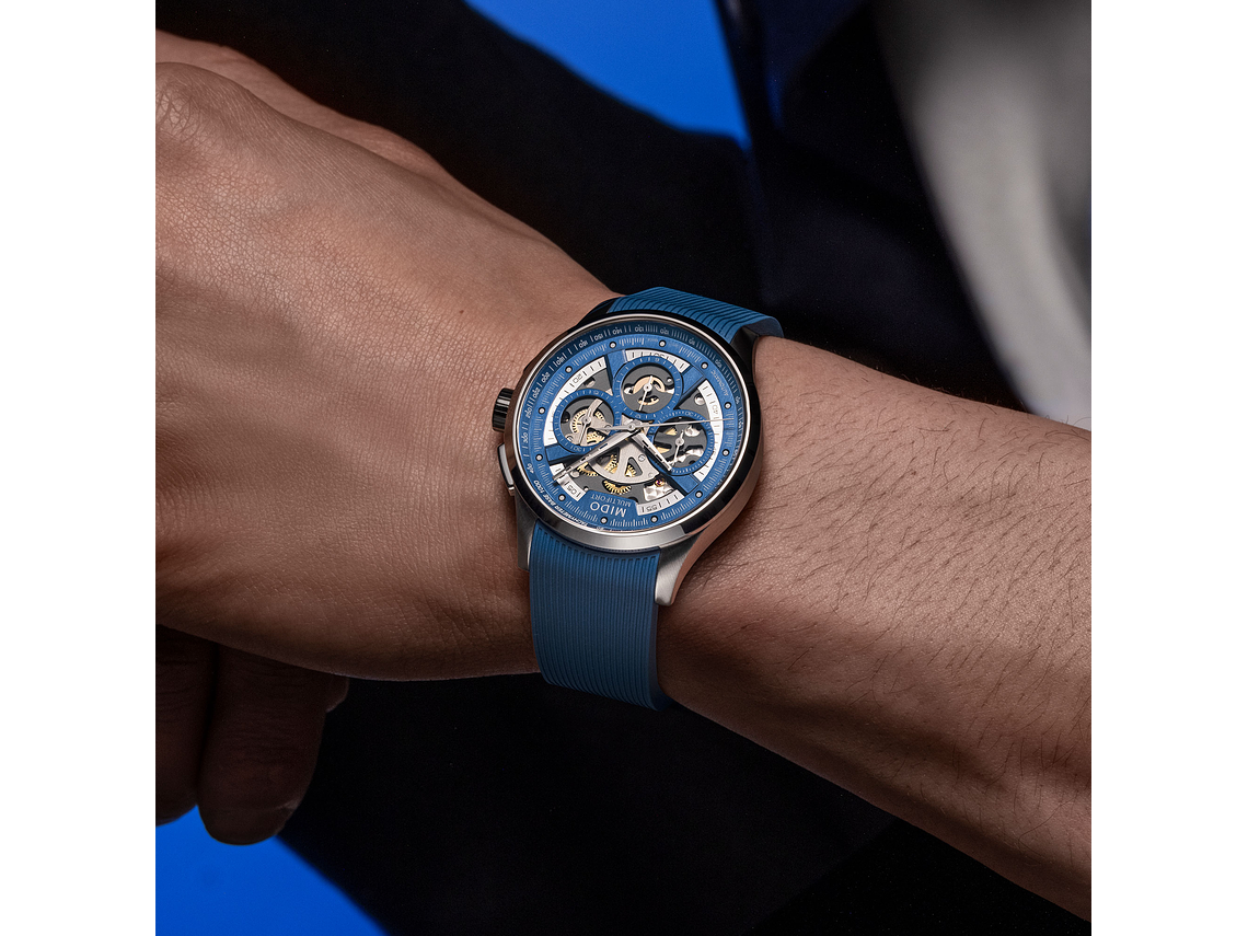 RELOJ MIDO MULTIFORT SKELETON CHRONOGRAPH RESINA AZUL 4