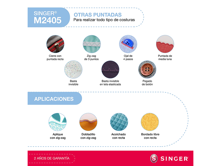 MAQUINA DE COSER SINGER M2405 MÁQUINA DE COSER 70W 5