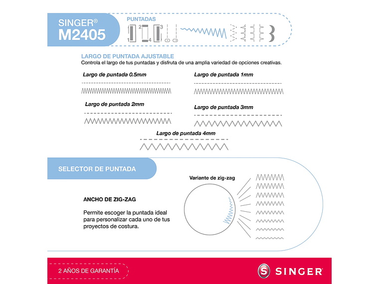 MAQUINA DE COSER SINGER M2405 MÁQUINA DE COSER 70W 8