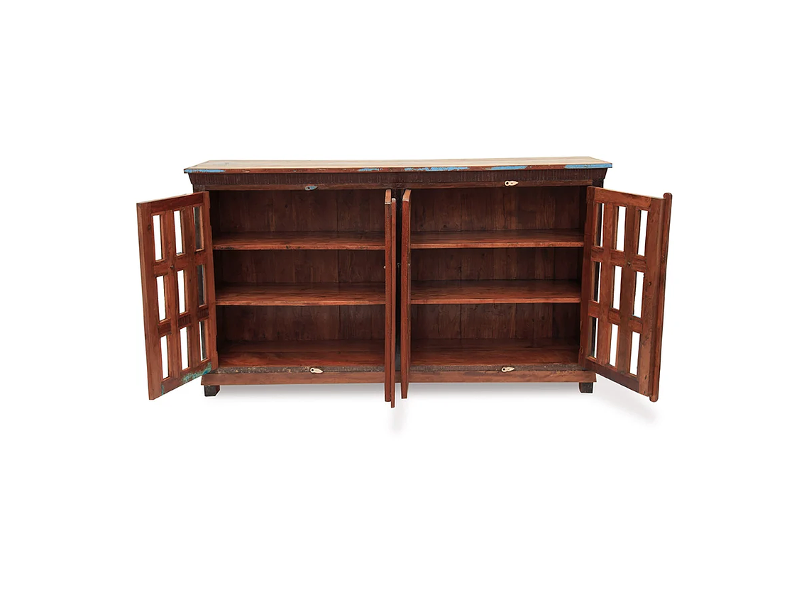 BUFFET MEYA MUEBLES MADERA CAFÉ BENGALA RECICLADA Y VIDRIO 105X180X40 2