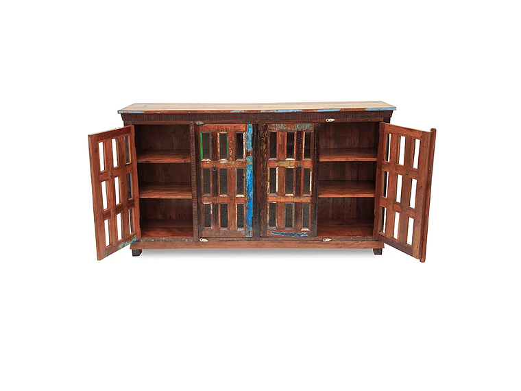 BUFFET MEYA MUEBLES MADERA CAFÉ BENGALA RECICLADA Y VIDRIO 105X180X40 3