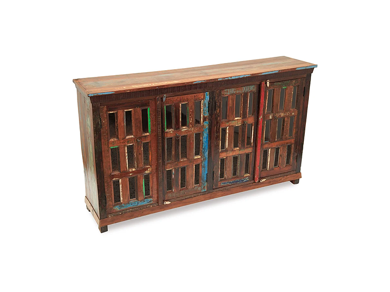 BUFFET MEYA MUEBLES MADERA CAFÉ BENGALA RECICLADA Y VIDRIO 105X180X40 5