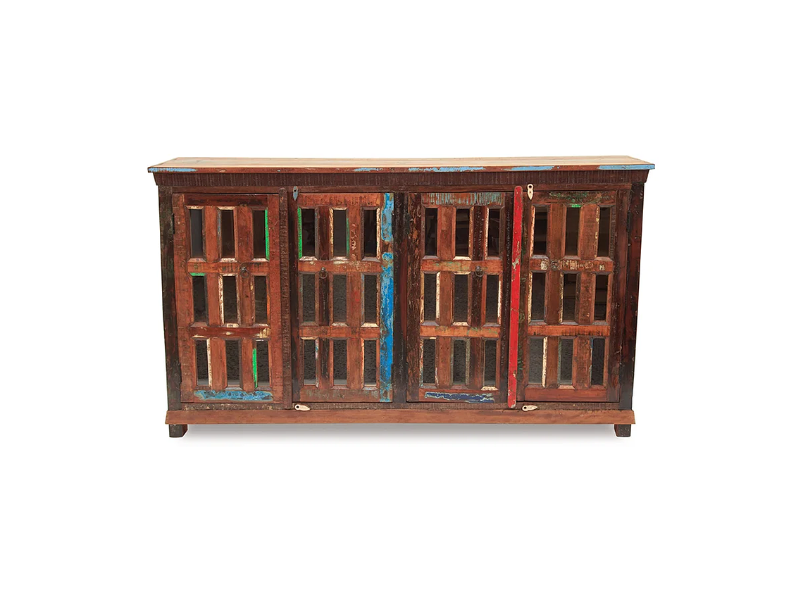 BUFFET MEYA MUEBLES MADERA CAFÉ BENGALA RECICLADA Y VIDRIO 105X180X40 6