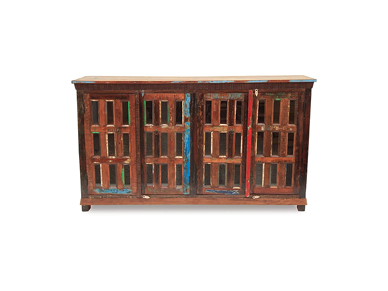 BUFFET MEYA MUEBLES MADERA CAFÉ BENGALA RECICLADA Y VIDRIO 105X180X40 6