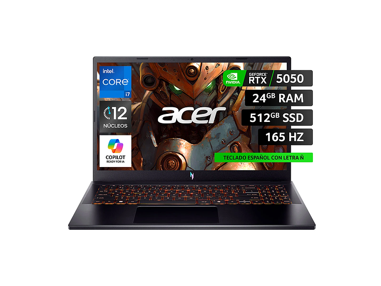 NOTEBOOK ACER GAMER NITRO 5 ANV15-52-73S9-1 INTEL CORE I7 24GB RAM 512GB SSD NVIDIA RTX5050 15.6
