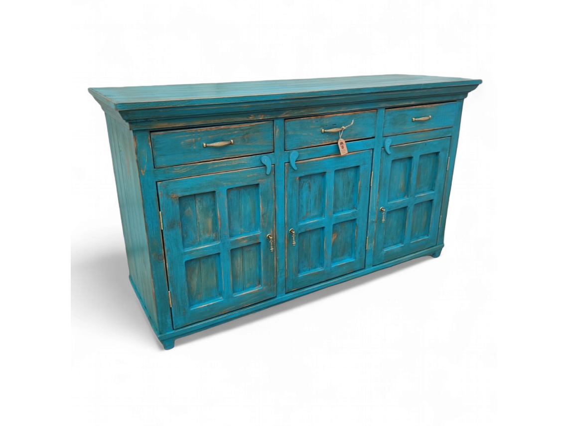 BUFFET TAIKKEE MADERA 3 PUERTAS PETROLEO RÚSTICO DECAPADO 2