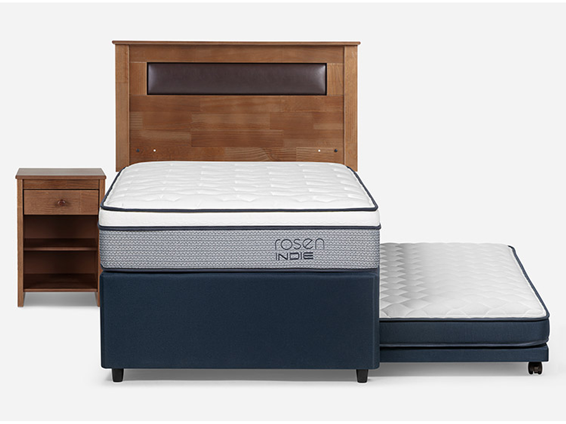 JUEGO DE DORMITORIO ROSEN CAMA DIVAN INDIE 1.5 PLAZAS AZUL + SET FERRARA 2