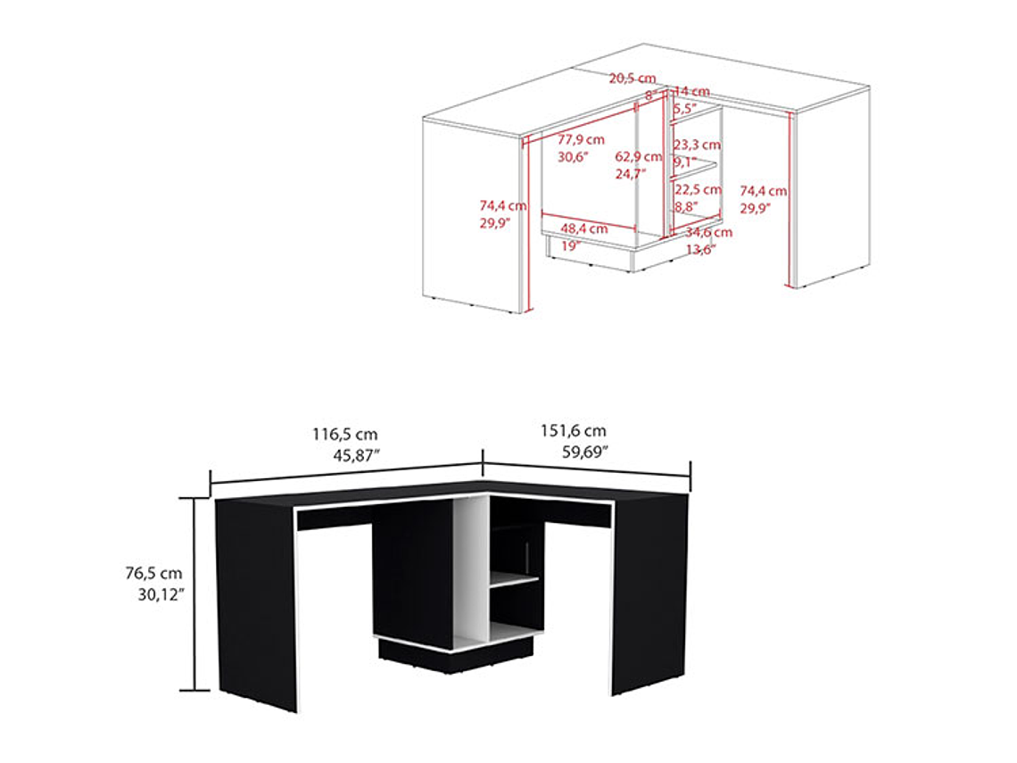 ESCRITORIO TUHOME ROOKIE EN L BLANCO WENGUE 4