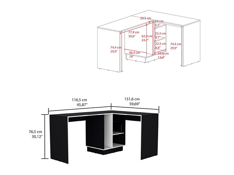ESCRITORIO TUHOME ROOKIE EN L BLANCO WENGUE 4