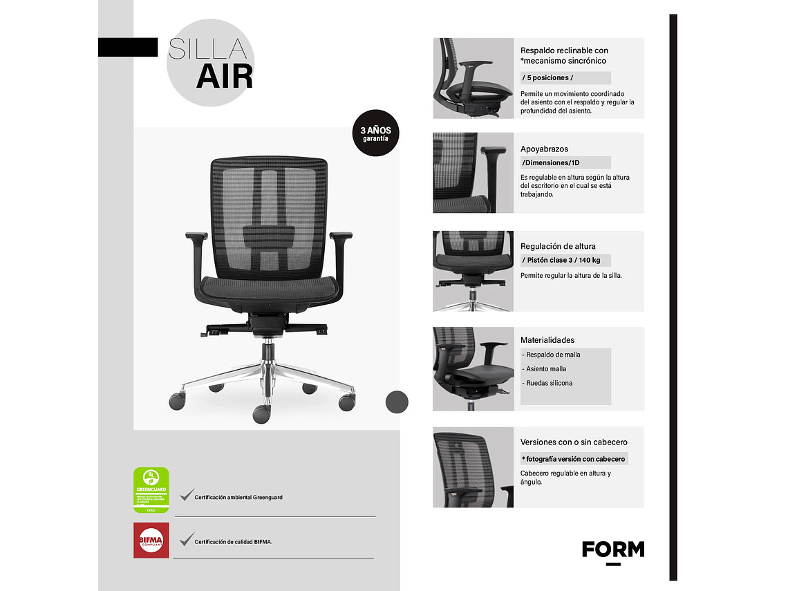 SILLA ESCRITORIO AIR GRIS OSCURO FORM 5