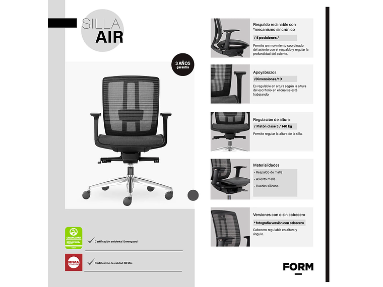 SILLA ESCRITORIO AIR GRIS OSCURO FORM 5