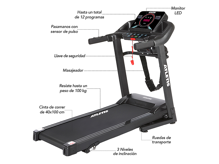 TROTADORA ATLETIS 1638550 12KM/H PLEGABLE ENDURANCE V 1.5HP CON MASAJE 6
