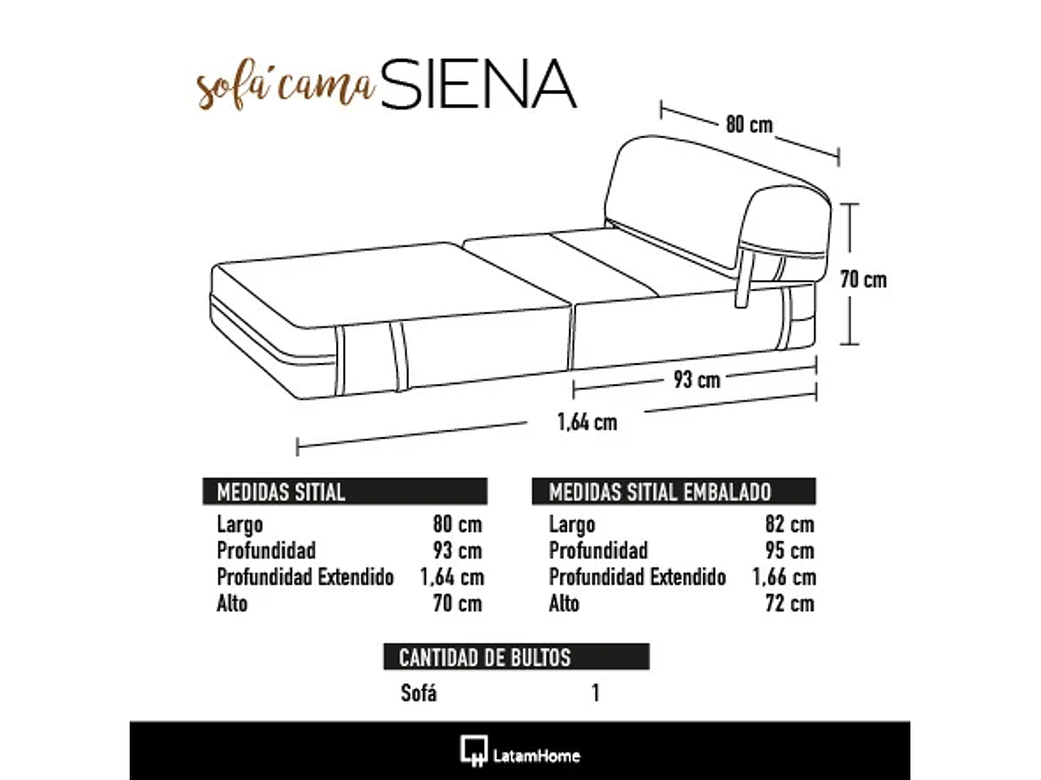 SOFÁ LATAM HOME SIENA NEGRO CAMA PU 4