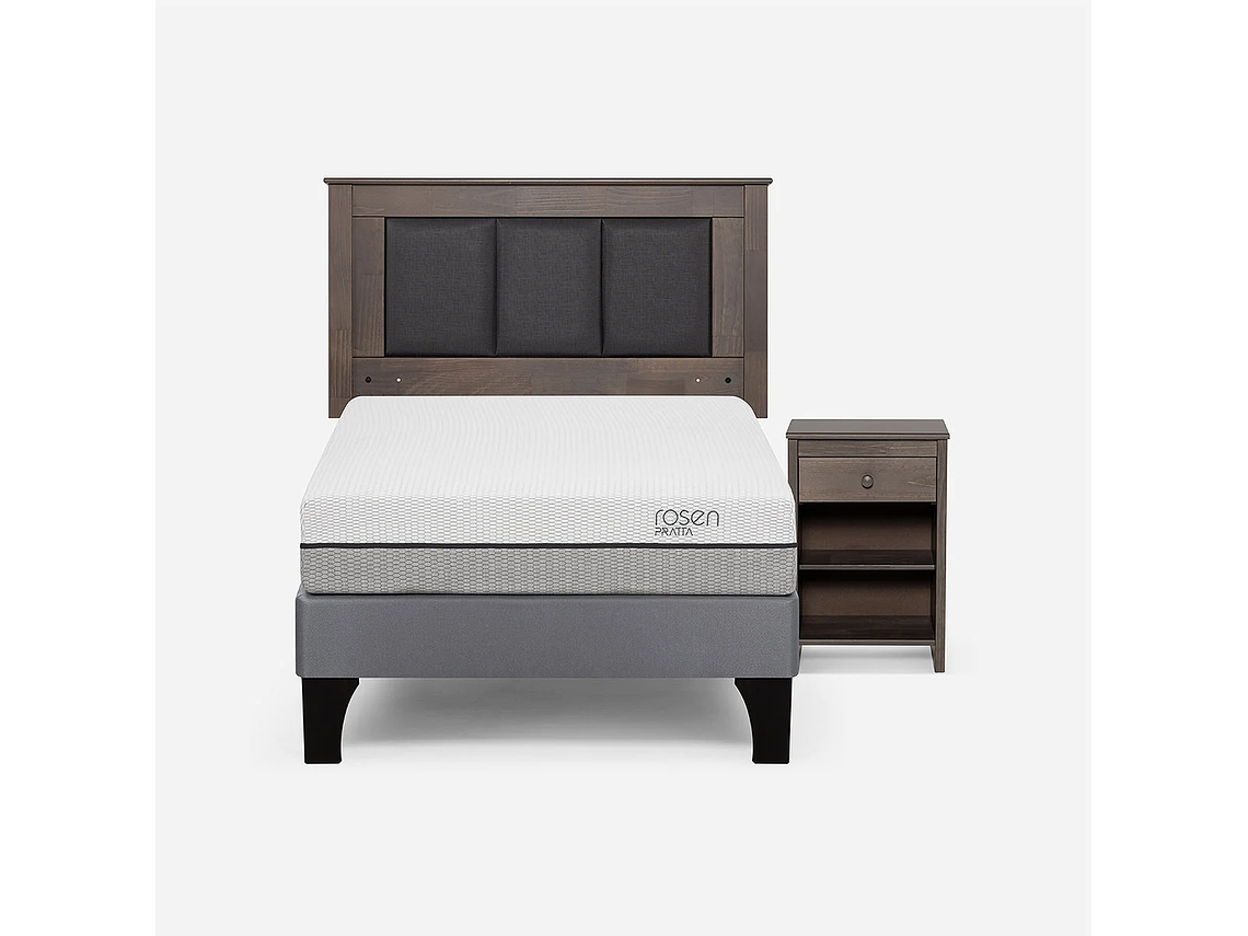 CAMA EUROPEA PRATTA 1 PLAZA PATA MADERA + RESPALDO + VELADOR 1