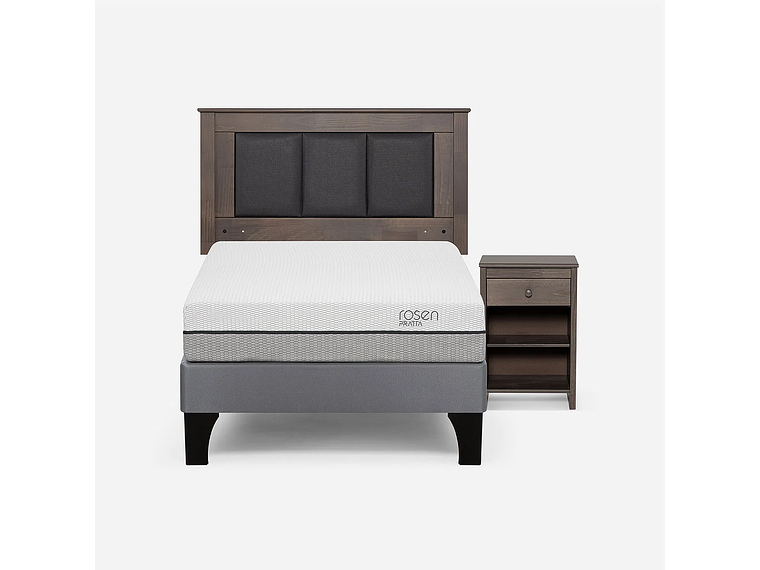 CAMA EUROPEA PRATTA 1 PLAZA PATA MADERA + RESPALDO + VELADOR 1