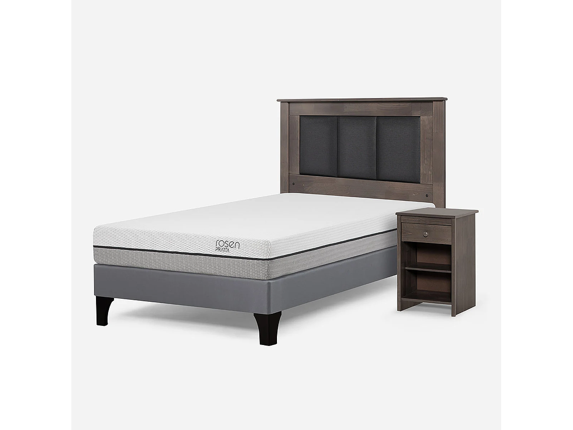 CAMA EUROPEA PRATTA 1 PLAZA PATA MADERA + RESPALDO + VELADOR 2
