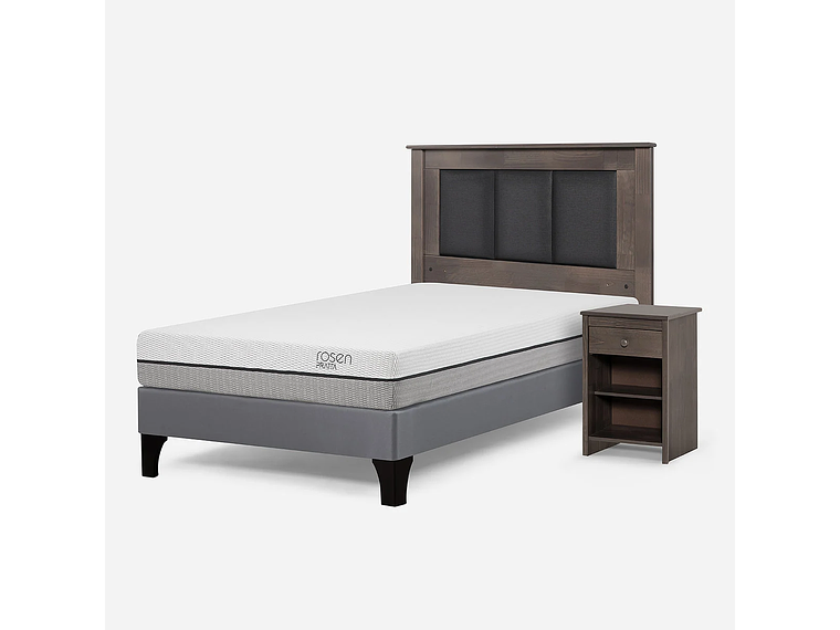 CAMA EUROPEA PRATTA 1 PLAZA PATA MADERA + RESPALDO + VELADOR 2