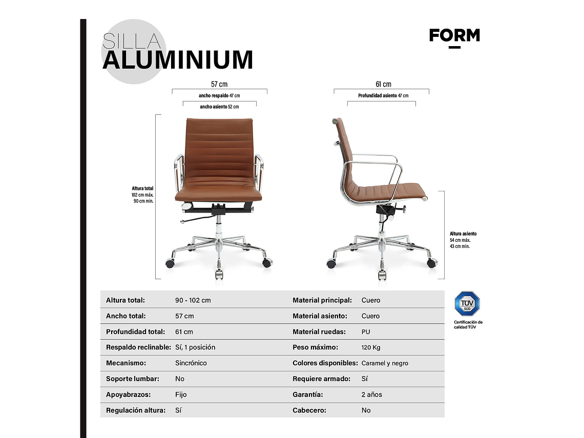 SILLA OFICINA ALUMINIUM CARAMEL FORM 4