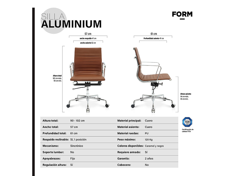 SILLA OFICINA ALUMINIUM CARAMEL FORM 4