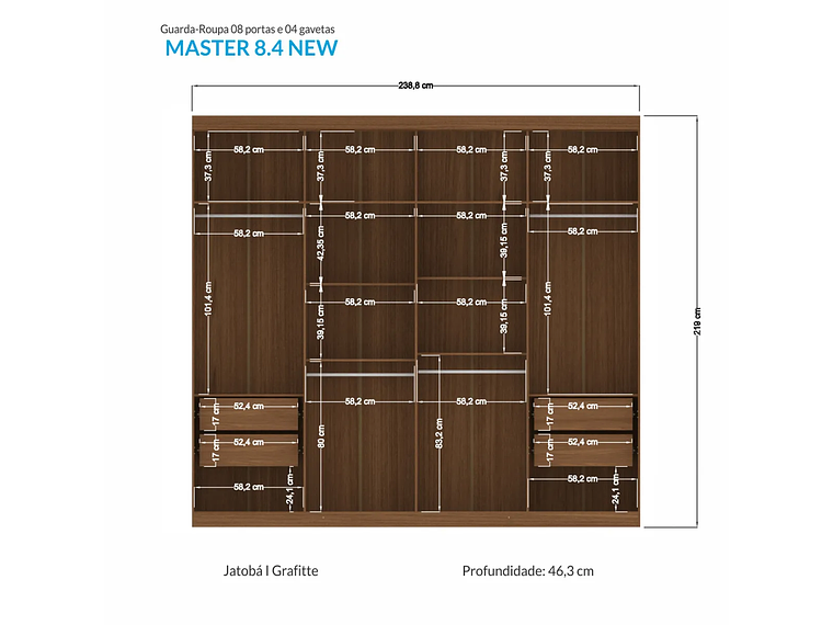 CLÓSET ALTAVISION MASTER VIP 8 PUERTAS 4 CAJONES GRAFITO 2