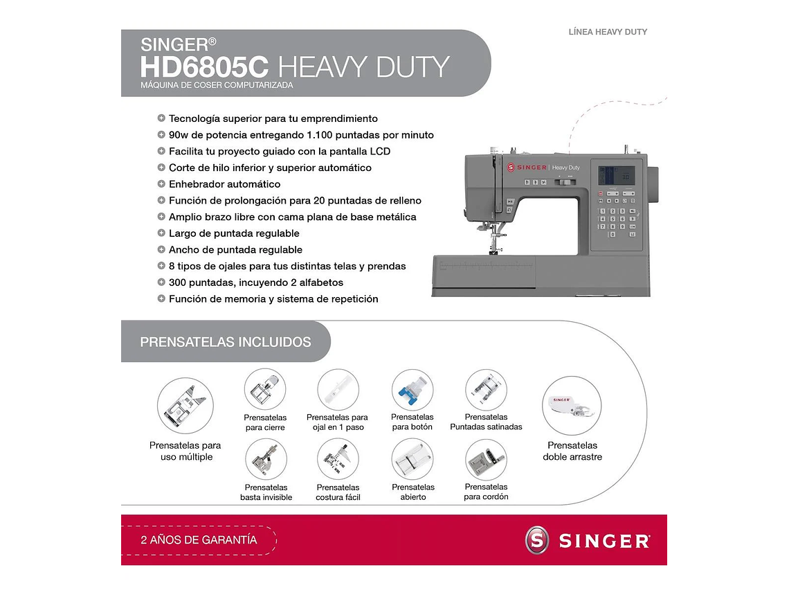 MAQUINA DE COSER PORTATIL SINGER HD6805C CON FUNCIONES AVANZADAS 7