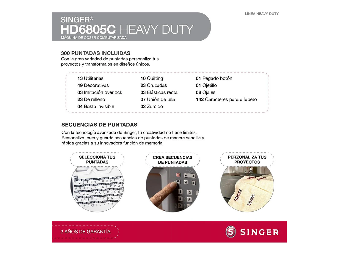 MAQUINA DE COSER PORTATIL SINGER HD6805C CON FUNCIONES AVANZADAS 8