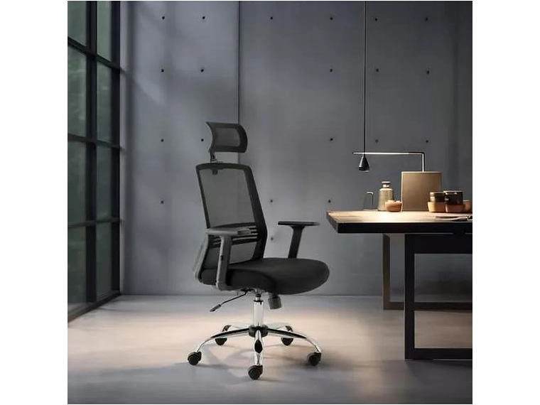 SILLA DE ESCRITORIO CUBA ALTA CON BRAZO REGULABLE Y CABECERO NEGRO 6