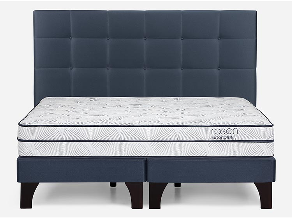 JUEGO DE DORMITORIO ROSEN CAMA EUROPEA AUTONOMY SKY SÚPER KING AZUL + RESPALDO ISSEY 1