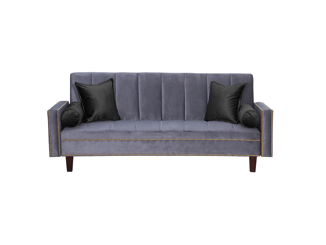 FUTÓN BLACK FACTORY VANGUARDIA 3 CUERPOS FELPA GRIS SOFA CAMA 200 X110 NEGRO 3