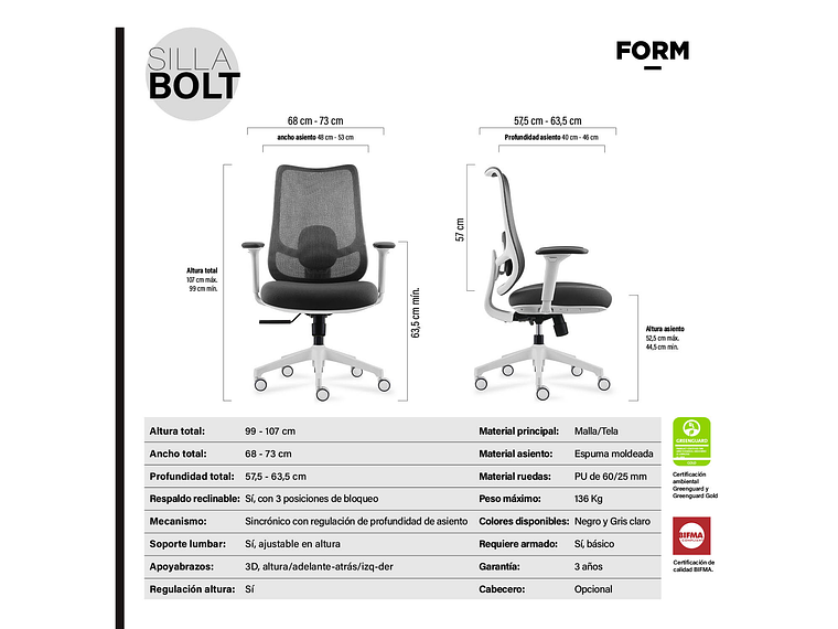 SILLA OFICINA BOLT GRIS CLARO FORM 8