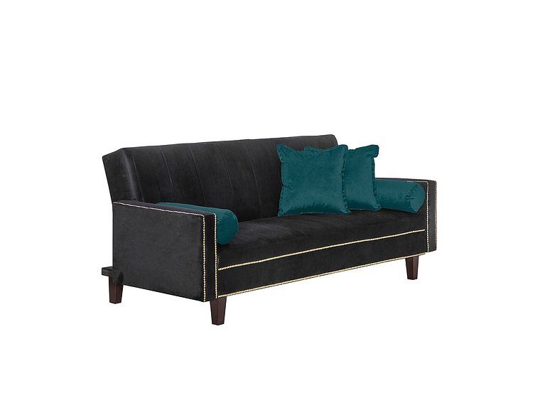 FUTÓN BLACK FACTORY VANGUARDIA 3 CUERPOS FELPA NEGRO SOFA CAMA 200 X110 VERDE 1