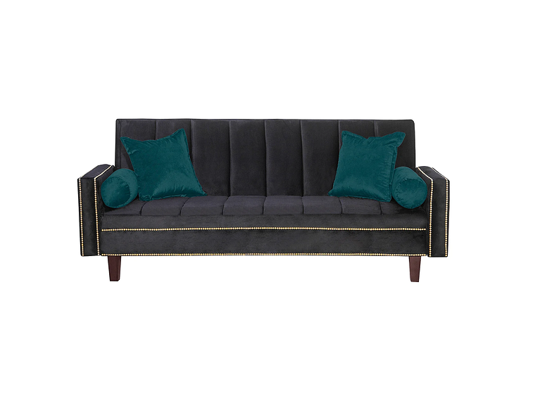 FUTÓN BLACK FACTORY VANGUARDIA 3 CUERPOS FELPA NEGRO SOFA CAMA 200 X110 VERDE 2