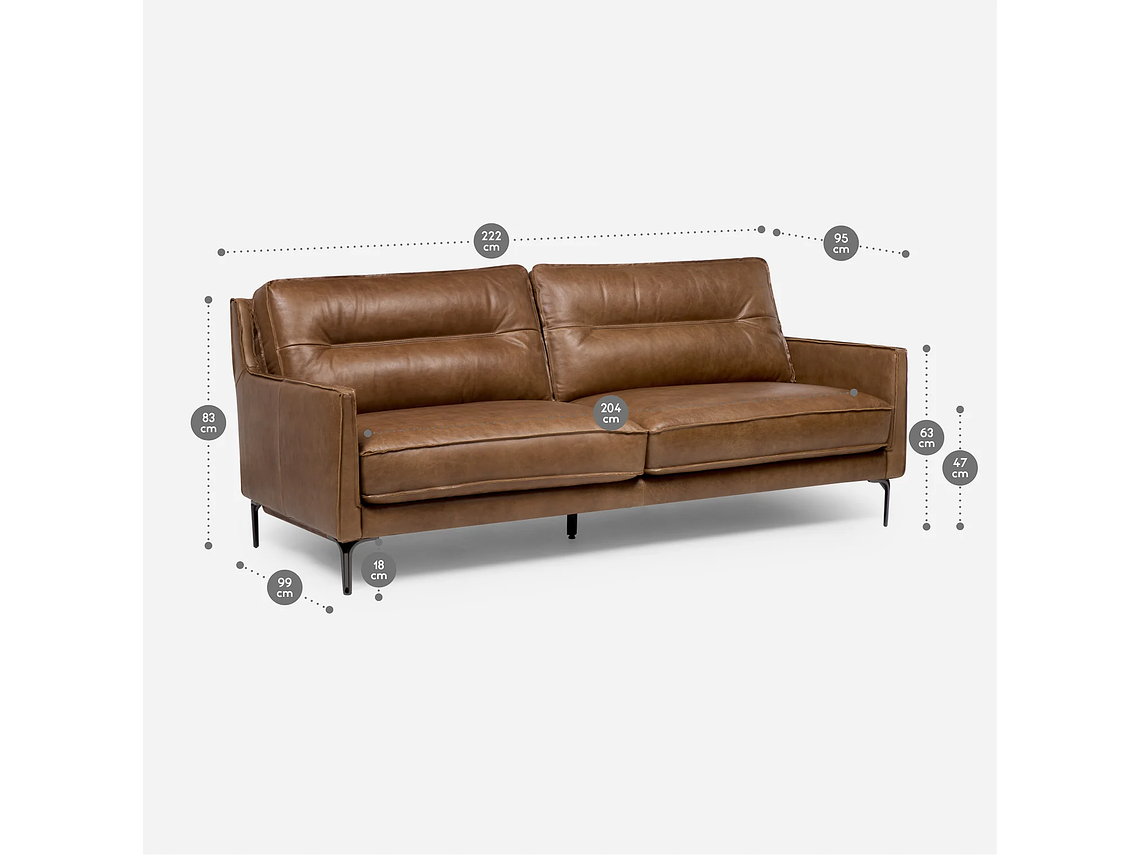 SOFÁ BARI 3 CUERPOS CUERO MARRÓN 5