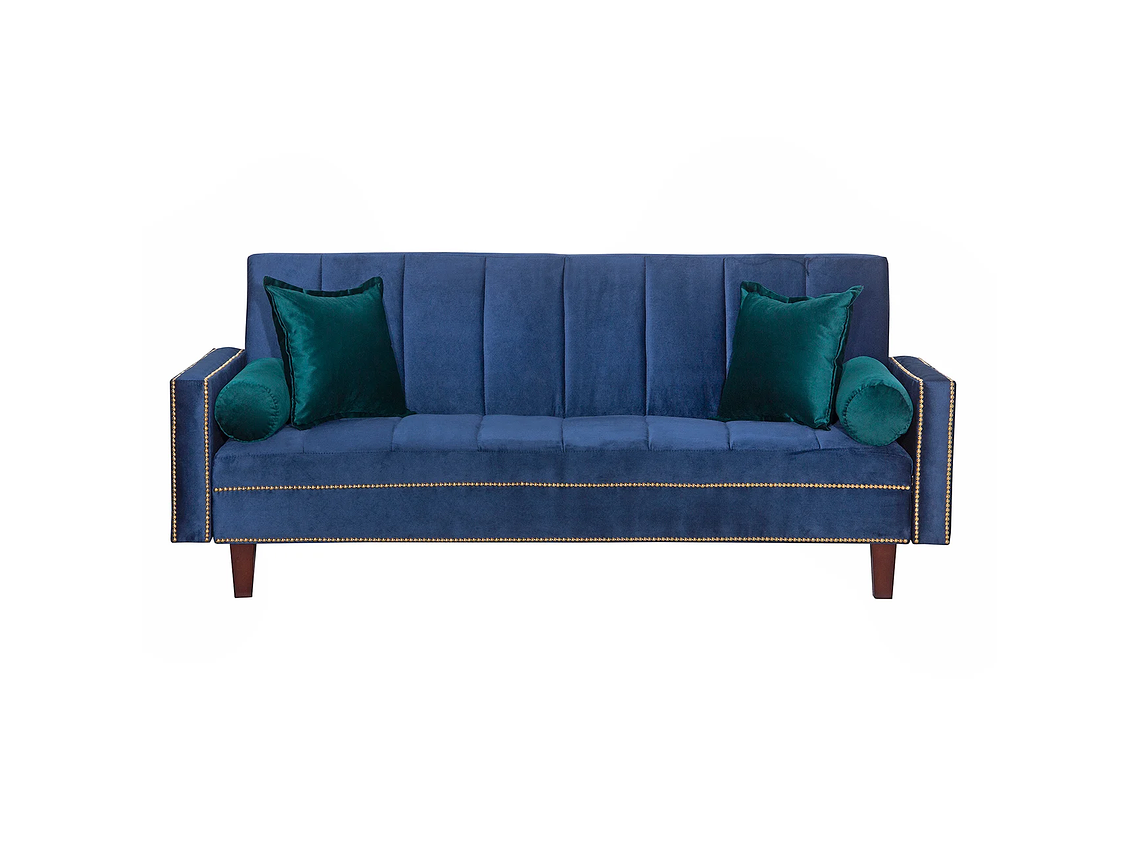 FUTÓN BLACK FACTORY VANGUARDIA 3 CUERPOS FELPA AZUL SOFA CAMA 200 X110 VERDE 1