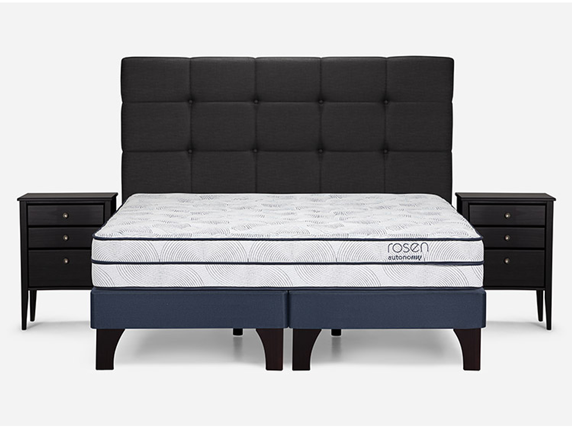 JUEGO DE DORMITORIO ROSEN CAMA EUROPEA AUTONOMY SKY BD 2 PLAZAS AZUL + SET ISSEY GRIS 1
