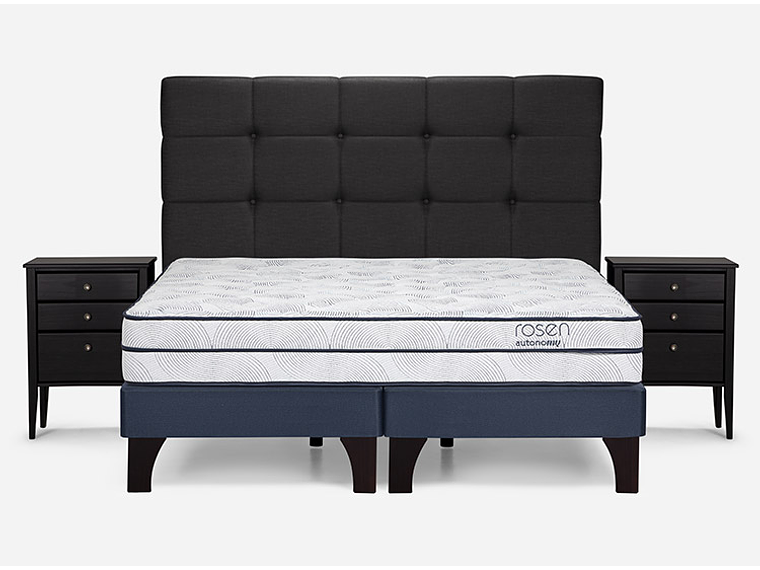 JUEGO DE DORMITORIO ROSEN CAMA EUROPEA AUTONOMY SKY BD 2 PLAZAS AZUL + SET ISSEY GRIS 1