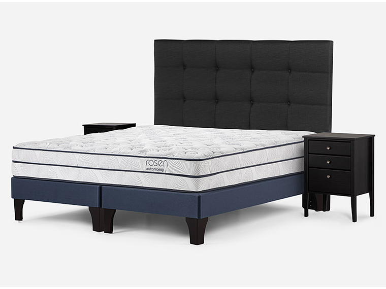 JUEGO DE DORMITORIO ROSEN CAMA EUROPEA AUTONOMY SKY BD 2 PLAZAS AZUL + SET ISSEY GRIS 2