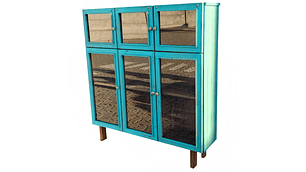VITRINA RÚSTICA 6 PUERTAS EN VIDRIO TAIKKEE COLOR TURQUESA DECAPADO