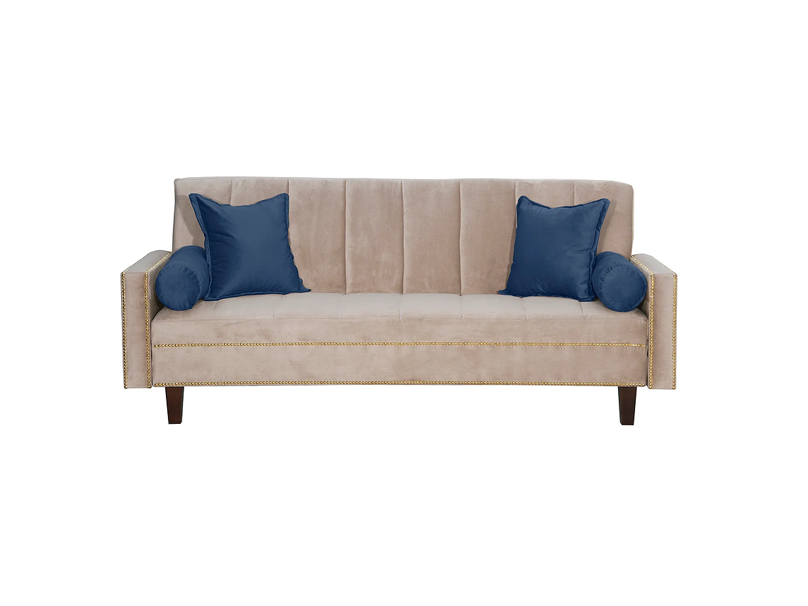 FUTÓN BLACK FACTORY 3 CUERPOS FELPA BEIGE SOFA CAMA VANGUARDIA 200 X110 AZUL 1