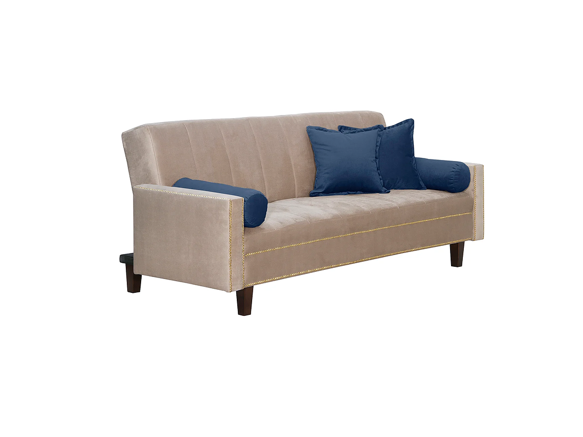 FUTÓN BLACK FACTORY 3 CUERPOS FELPA BEIGE SOFA CAMA VANGUARDIA 200 X110 AZUL 3