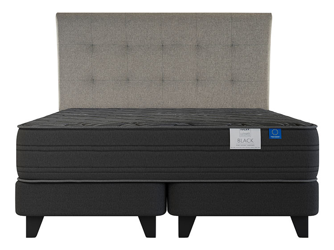 JUEGO DE DORMITORIO FLEX CAMA EUROPEA BLACK BOX TOP KING NEGRO + RESPALDO DESIGN GRIS 1
