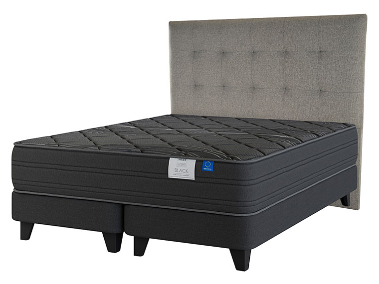 JUEGO DE DORMITORIO FLEX CAMA EUROPEA BLACK BOX TOP KING NEGRO + RESPALDO DESIGN GRIS 2